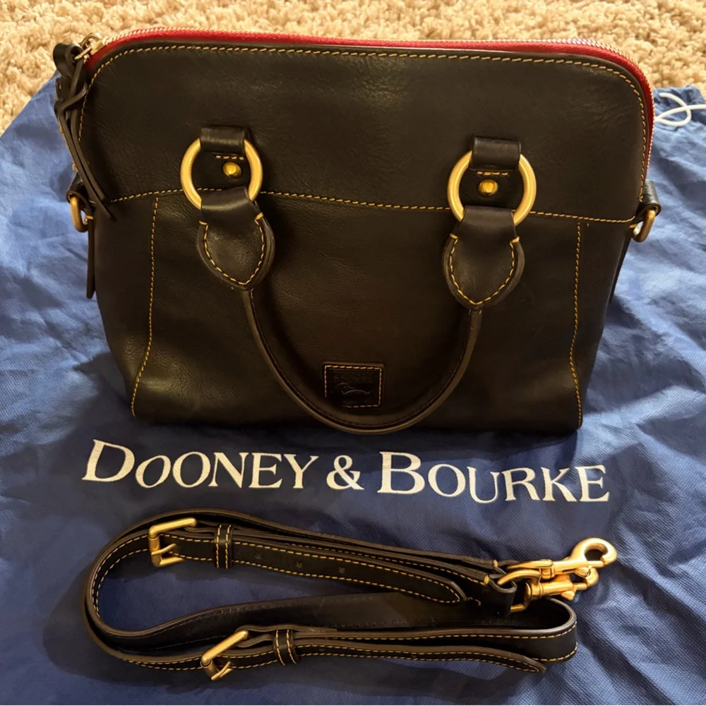 Dooney & Bourke Black Leather Handbag with Gold Rings - Picture 1 of 11